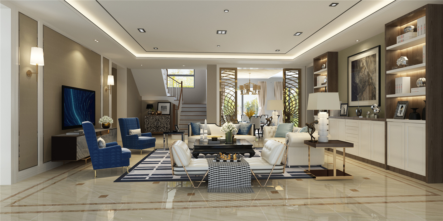 谷水湾400平联排别墅混搭风格装修案例展示,欢